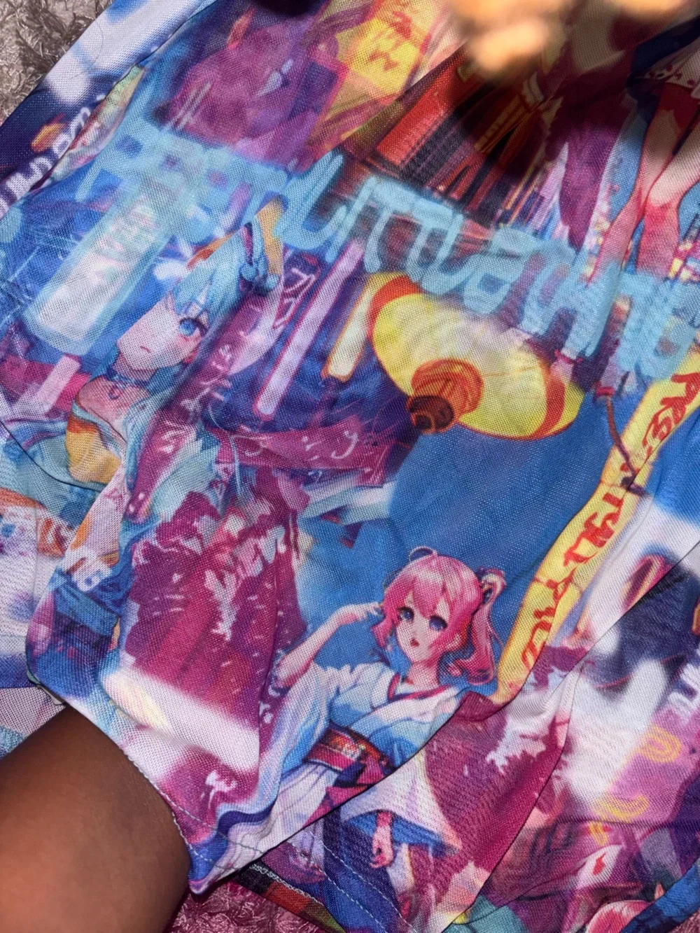 PrettyLittleThing Blue, Pink & Yellow Anime Print Mini Skirt‎